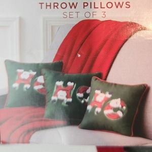 St. Nicholas Square Santa Throw‎ Pillows Set of 3 Green Red 12x12
